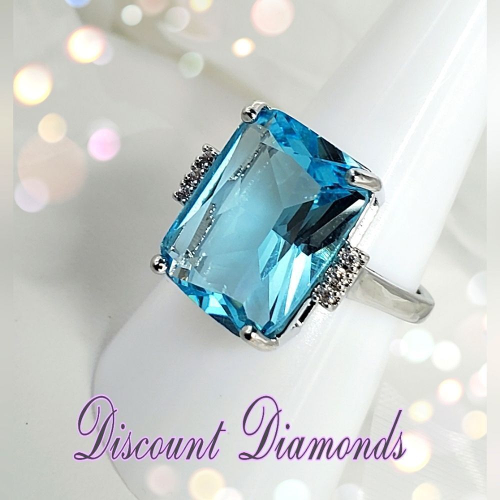 Sky Blue Topaz & White Topaz Cocktail Ring on 925 Silver